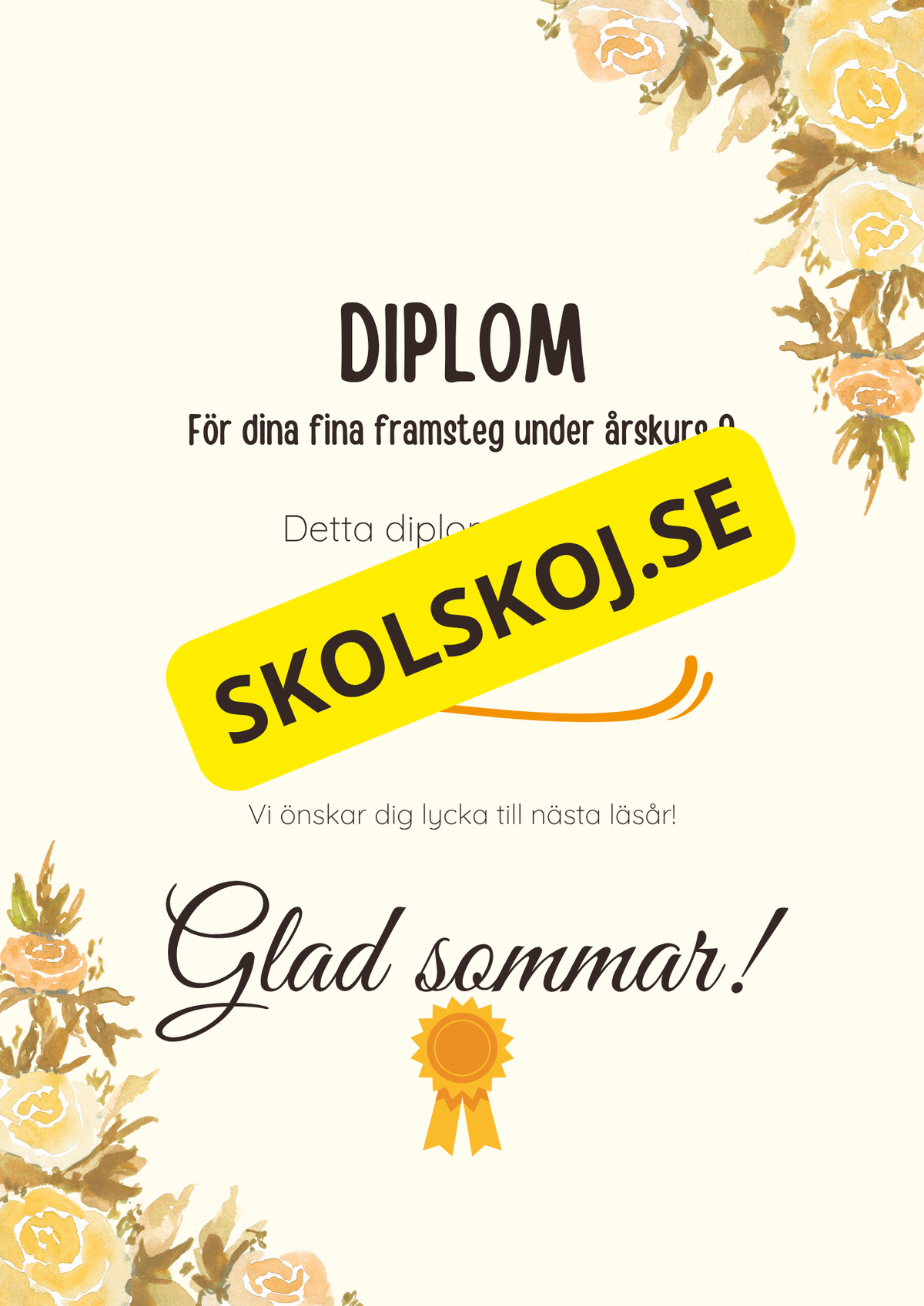 Diplom för skolavslutning – Förskoleklass till årskurs 9