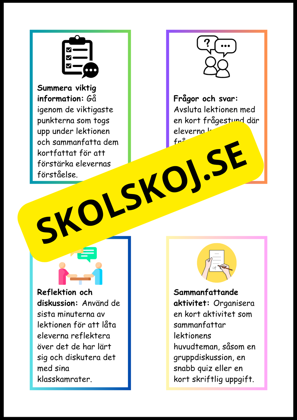 Olika strategier för att avsluta en lektion – lärarstöd för grundskolan