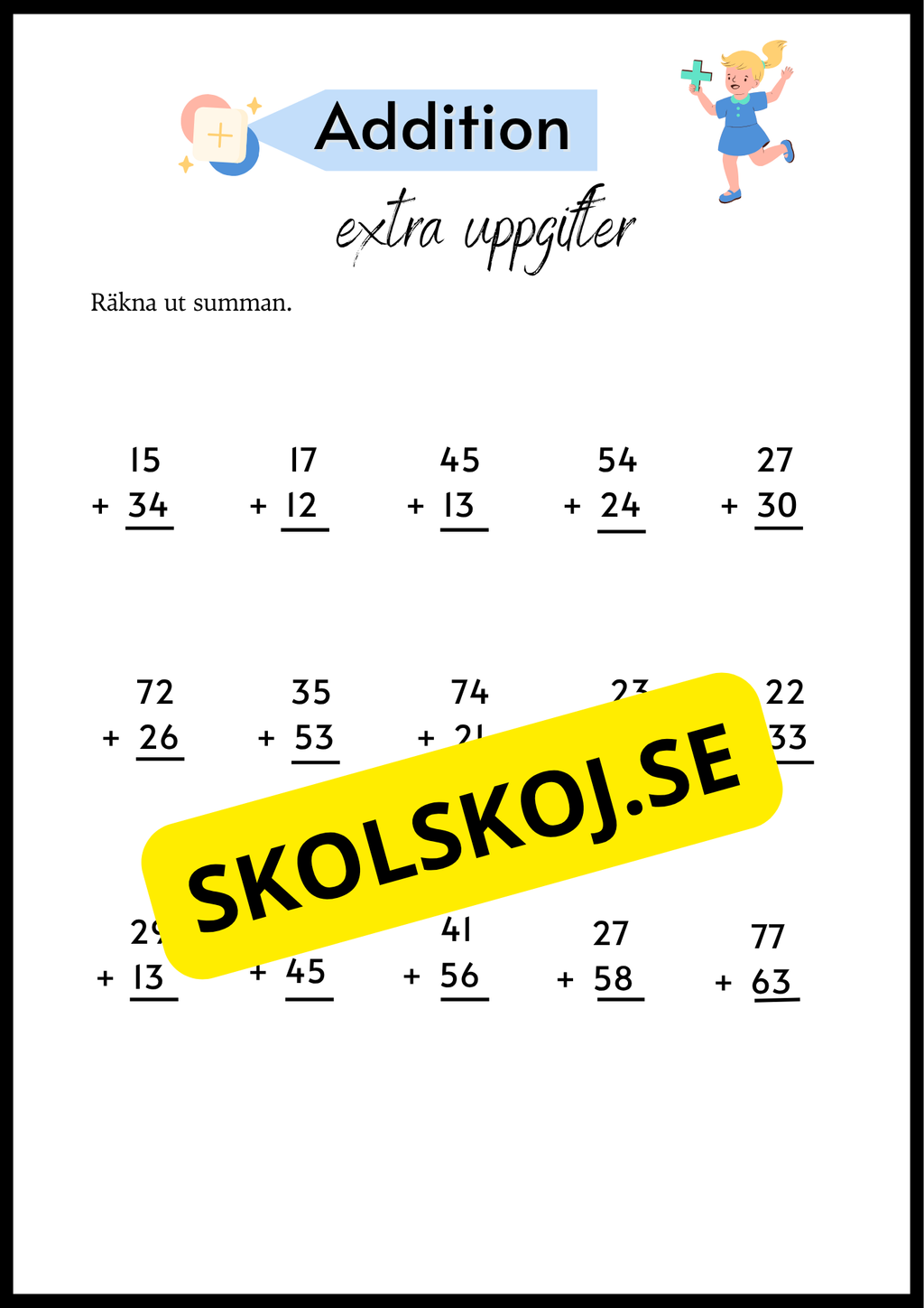 Addition med tvåsiffriga tal - Extra uppgifter