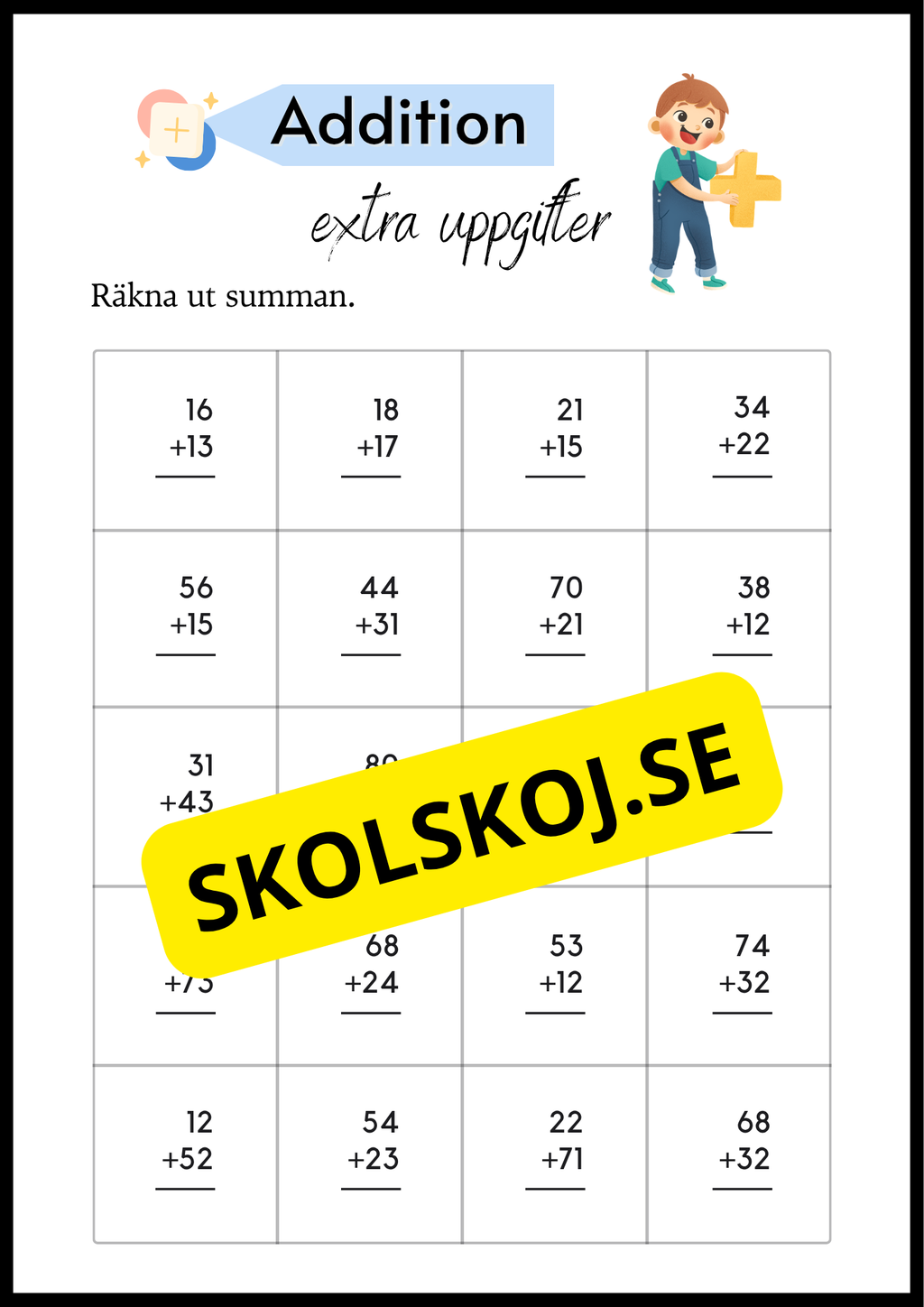 Addition med tvåsiffriga tal - Extra uppgifter