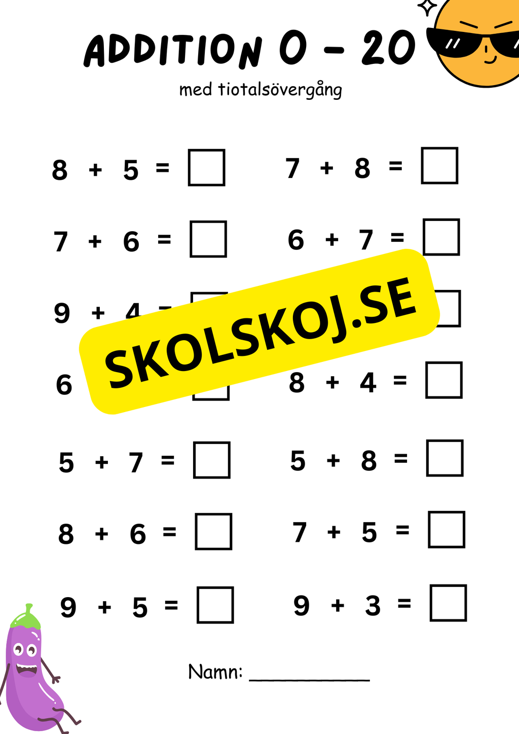 Addition 0 - 20 med tiotalsövergång