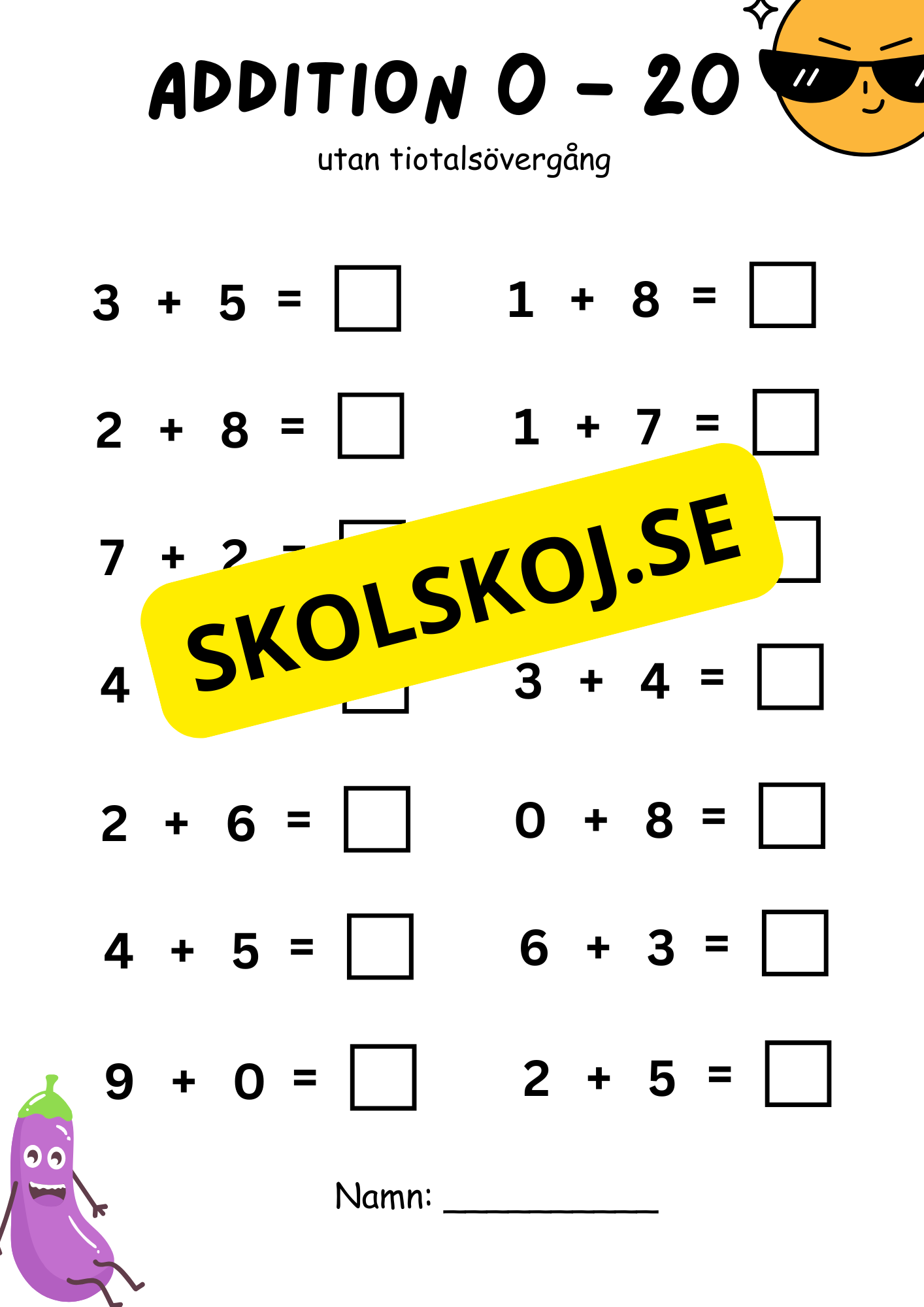 Addition 0 - 20 med tiotalsövergång