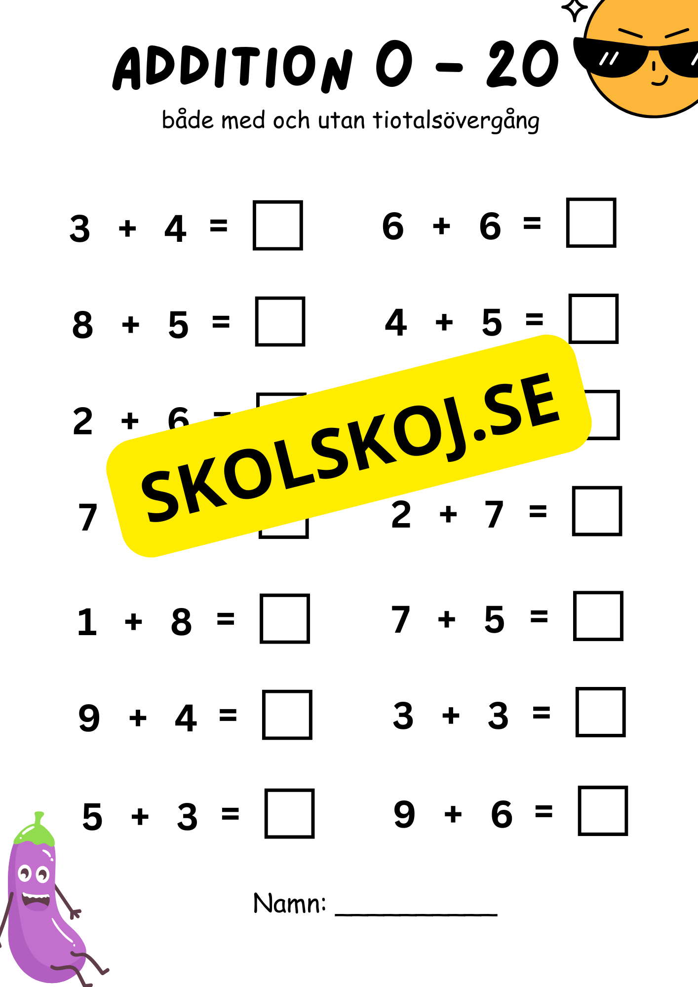 Addition 0 - 20 med tiotalsövergång