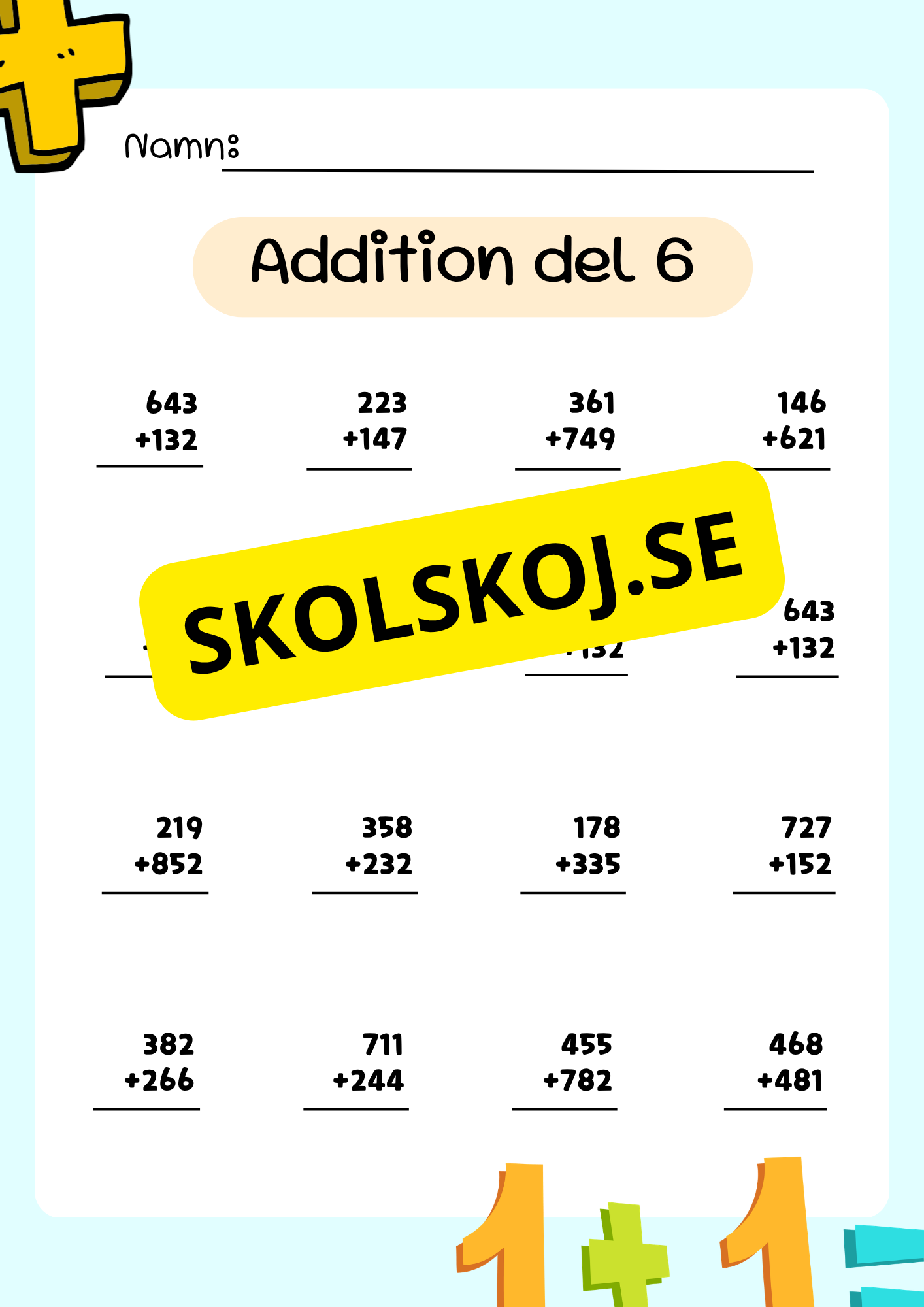 Uppställning addition 0 - 1000