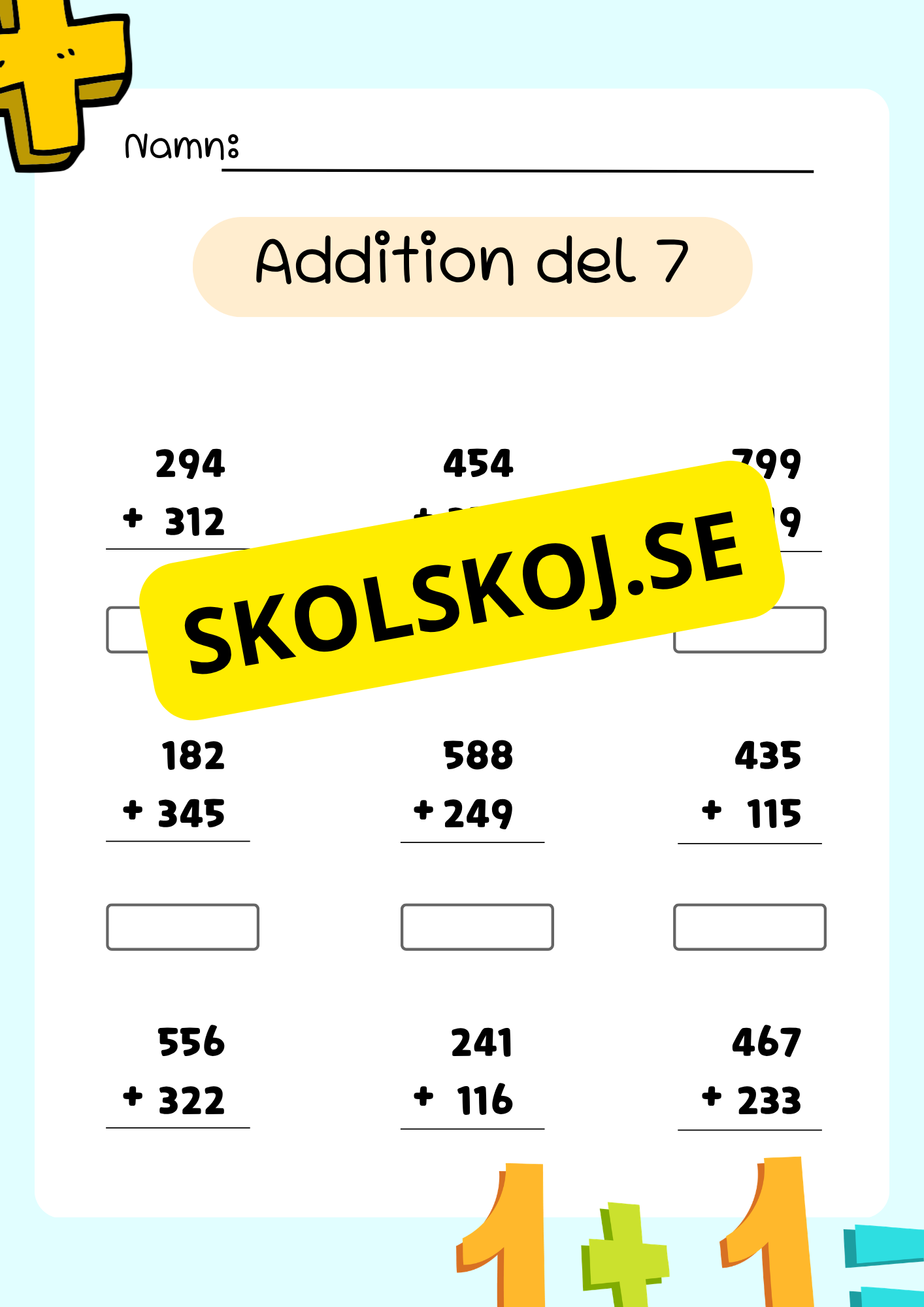 Uppställning addition 0 - 1000
