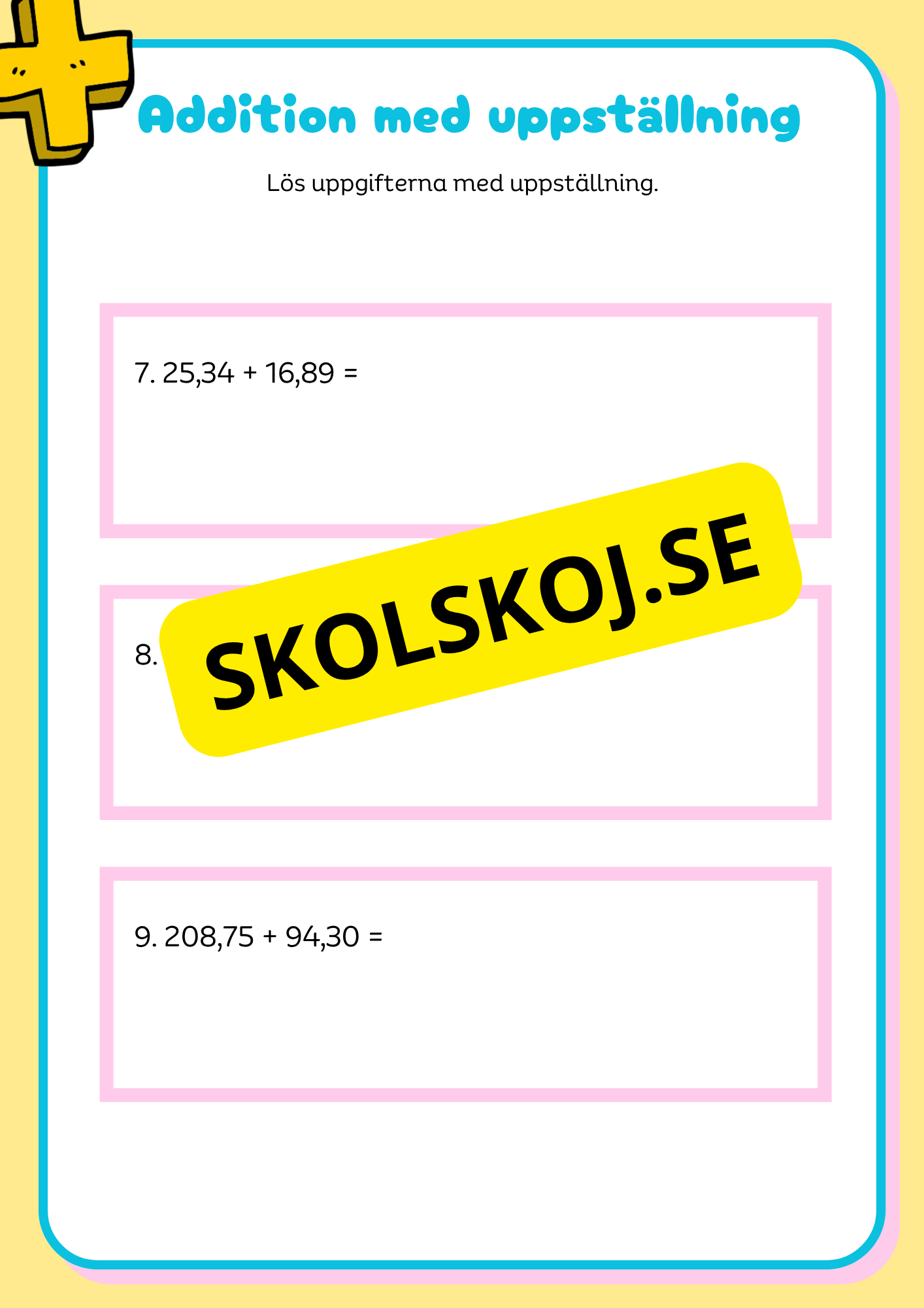 Problemlösning - Addition och subtraktion med uppställning
