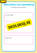 Problemlösning - Addition och subtraktion med uppställning