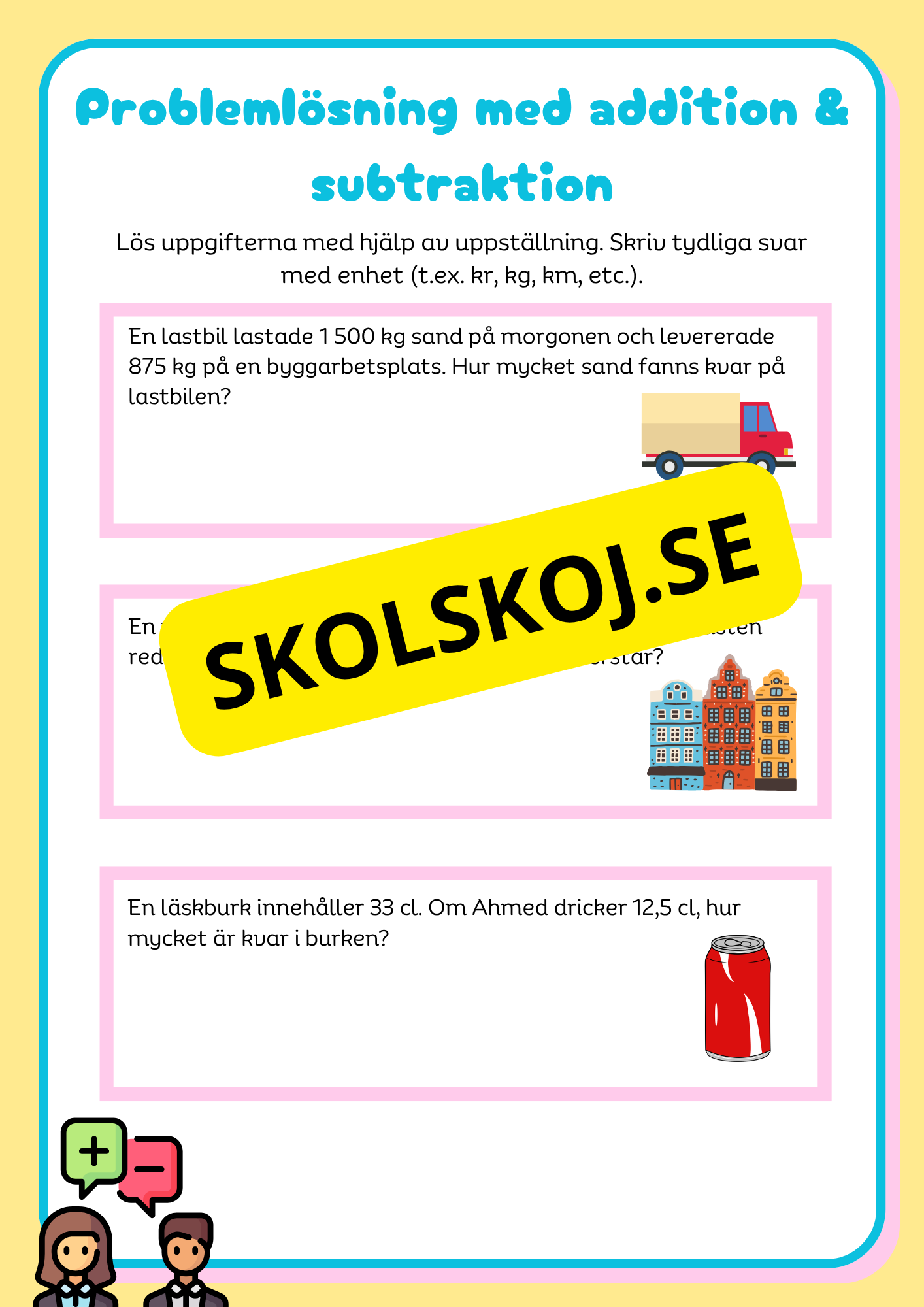 Problemlösning - Addition och subtraktion med uppställning