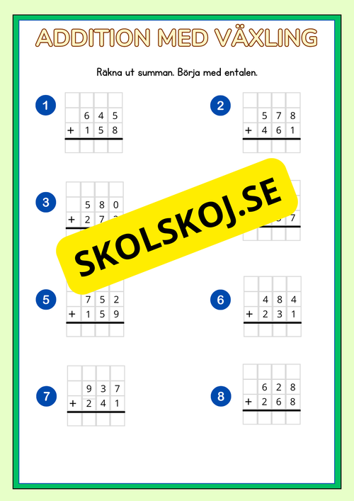 Addition och subtraktion med växling uppställning