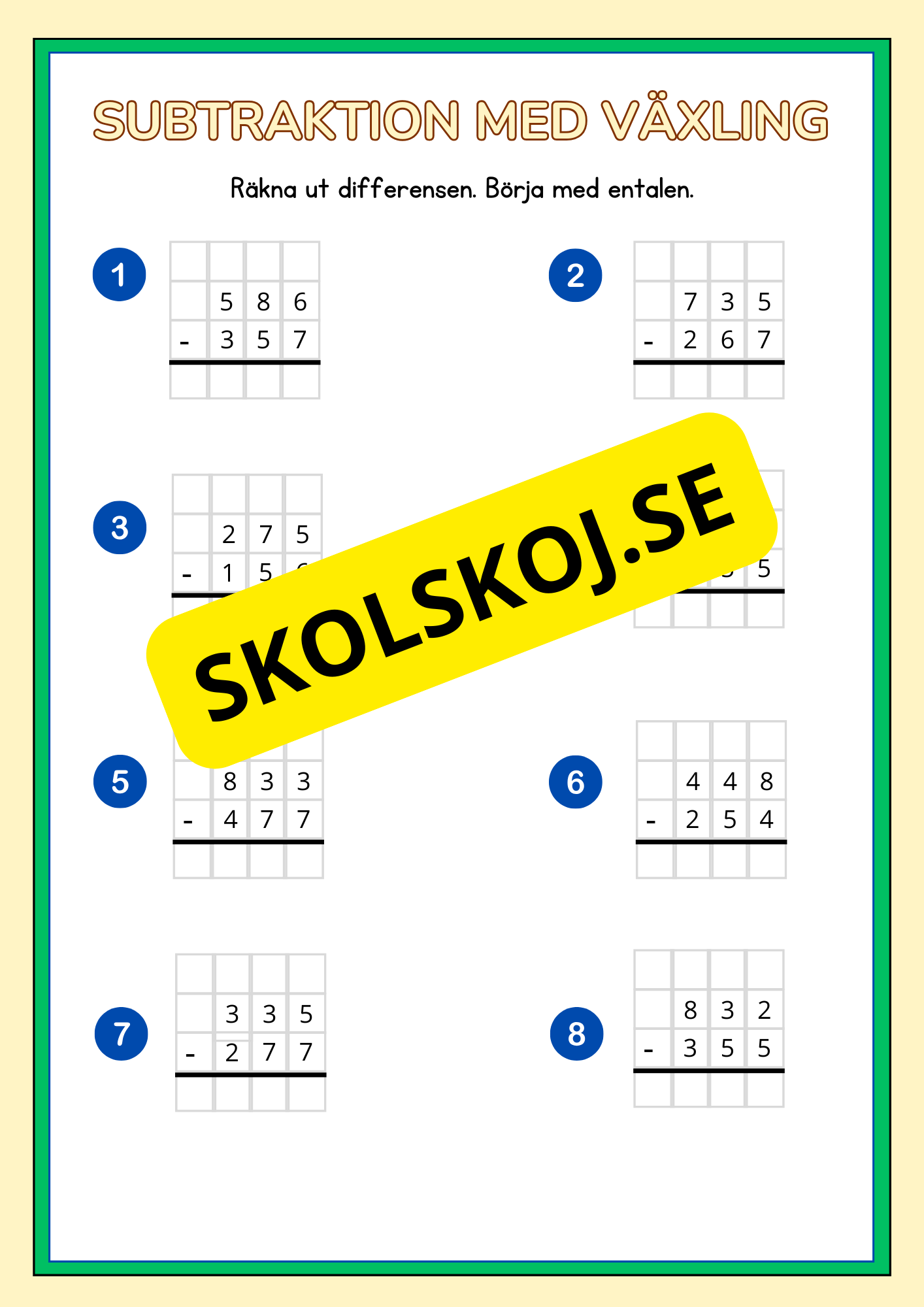 Addition och subtraktion med växling uppställning