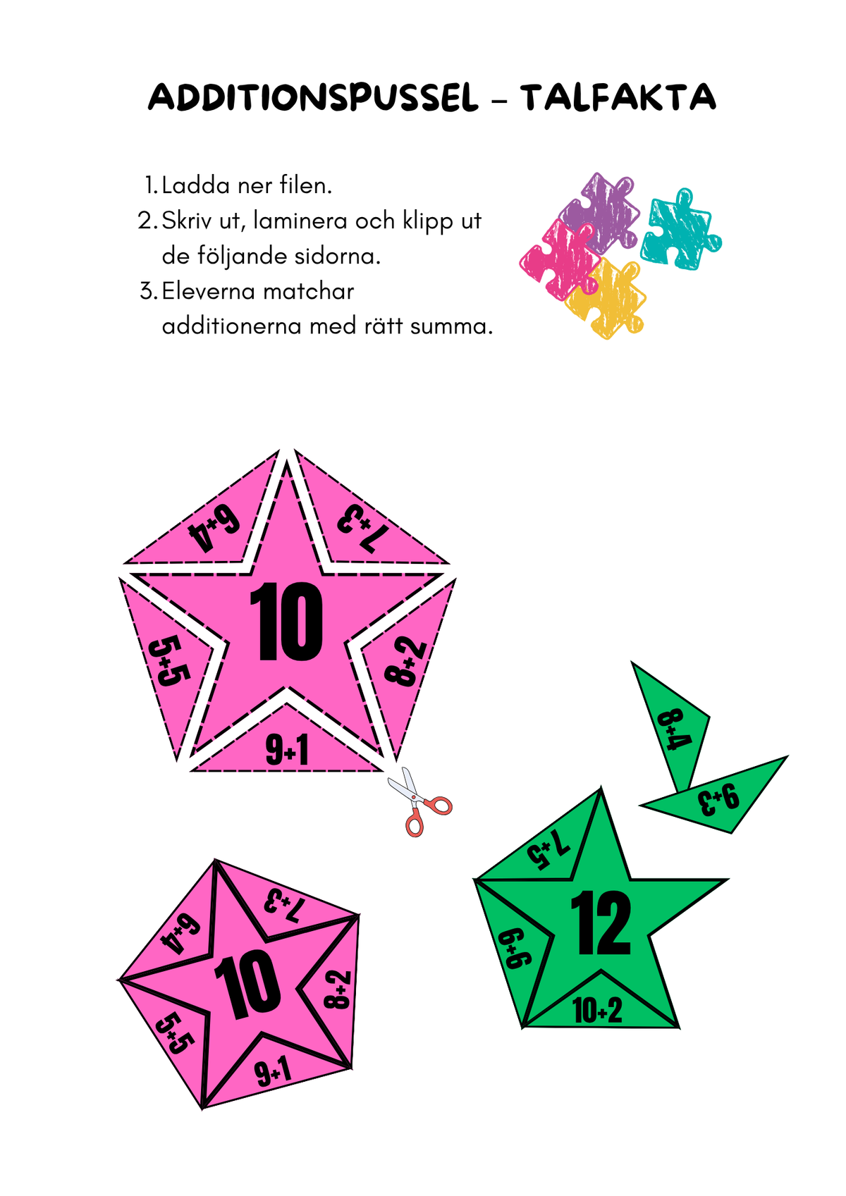 Additionspussel – Träna addition 10–20
