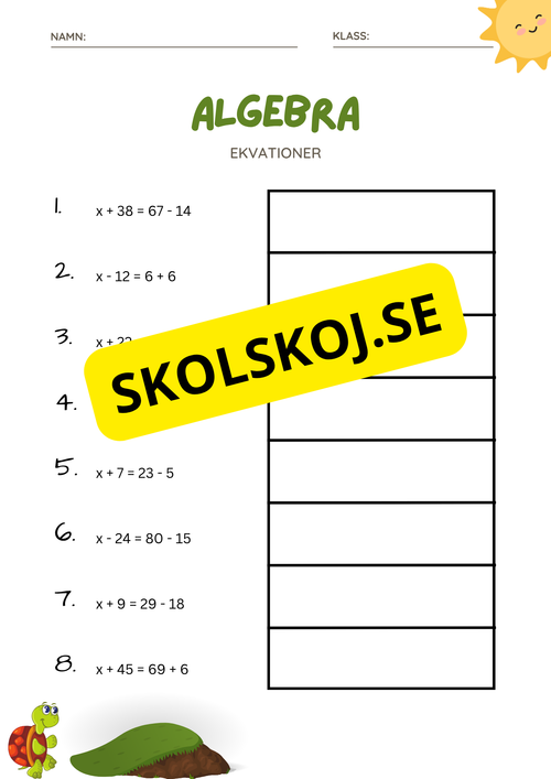 Algebra ekvationer - Årskurs 4 - 6
