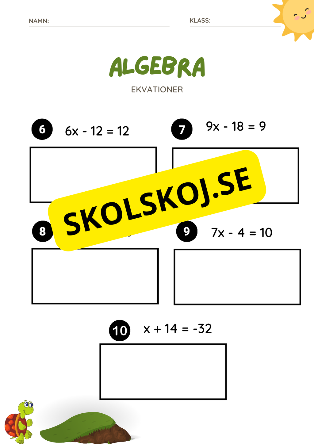 Algebra ekvationer - Årskurs 4 - 6