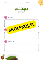 Algebra ekvationer - Årskurs 4 - 6