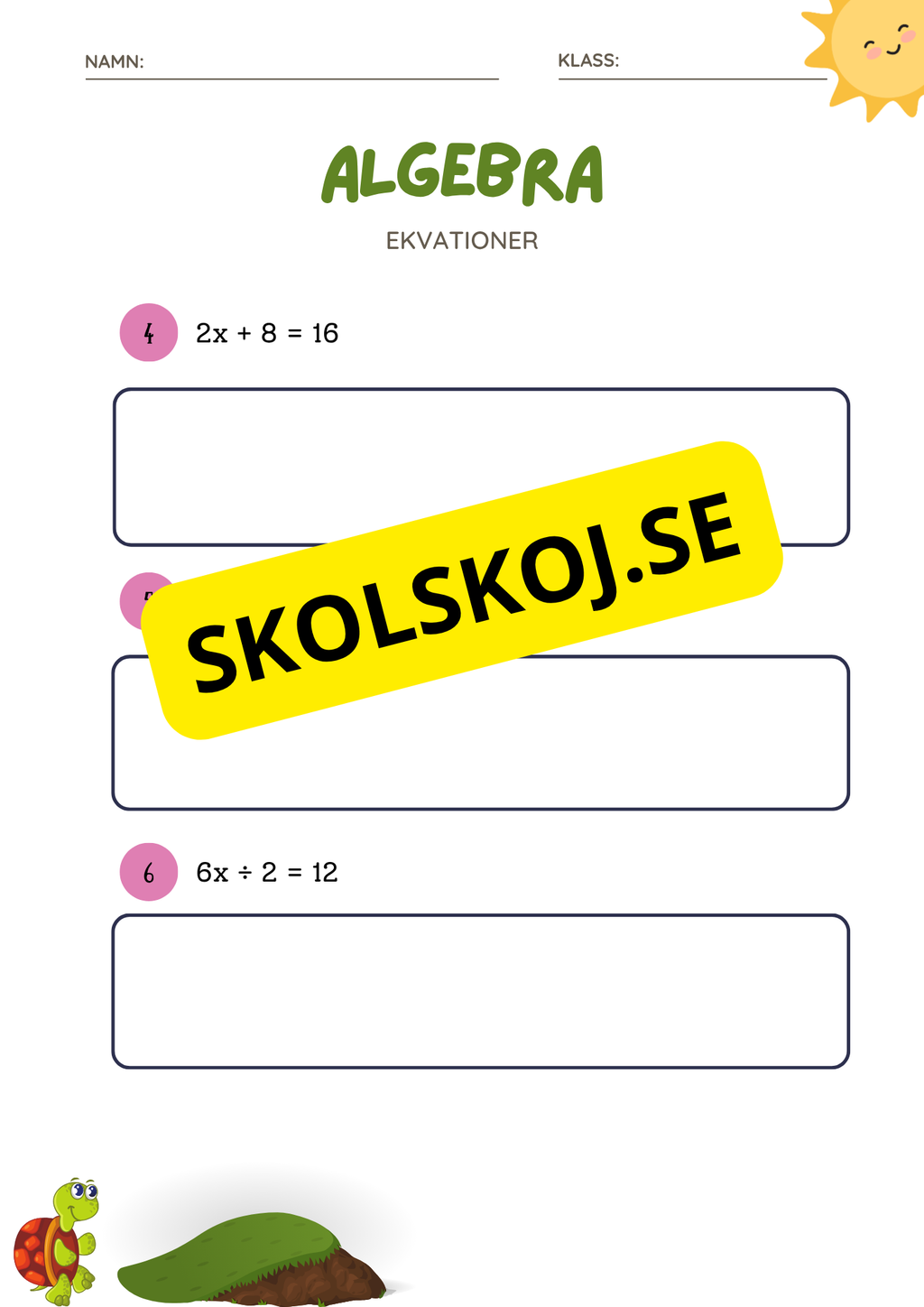 Algebra ekvationer - Årskurs 4 - 6