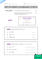 Algebraiska uttryck – årskurs 7–9 + Facit