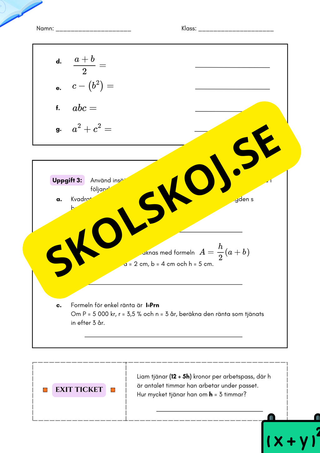 Algebraiska uttryck – årskurs 7–9 + Facit