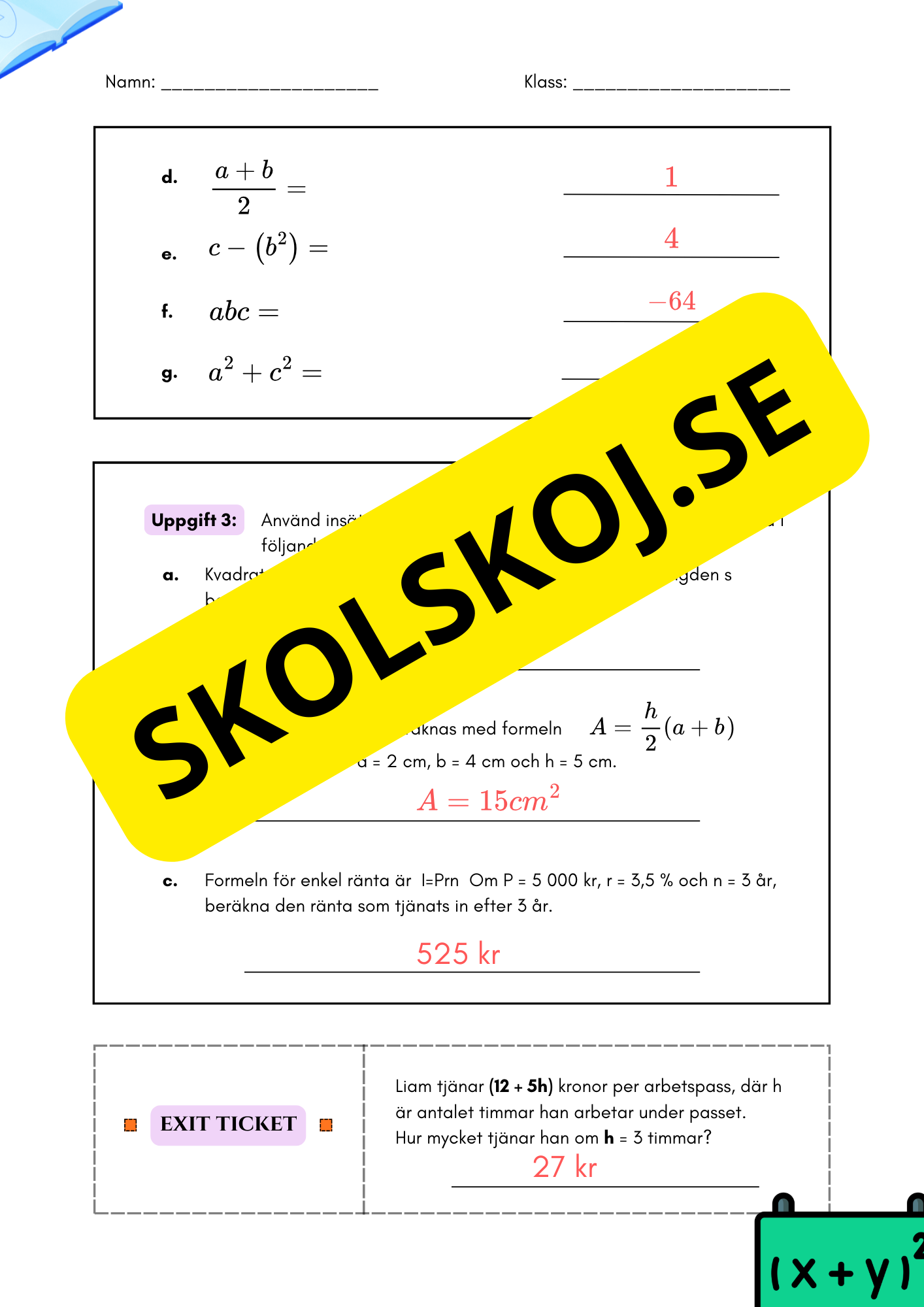 Algebraiska uttryck – årskurs 7–9 + Facit