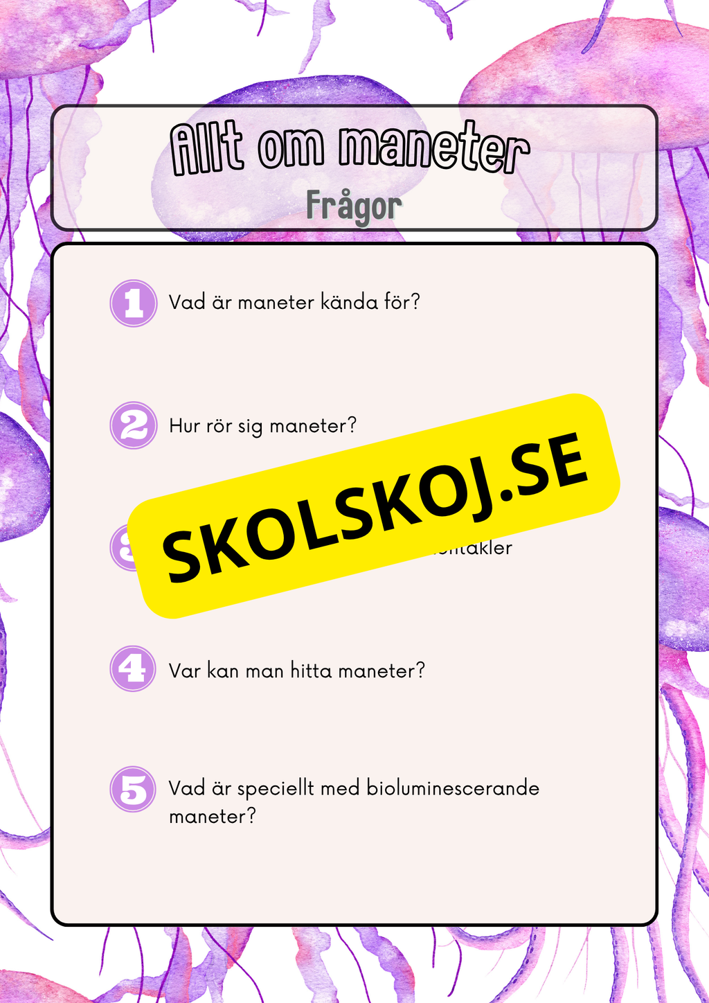 Allt om maneter - Läsförståelse - Årskurs 3