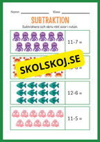 Arbetsbok subtraktion - Förskoleklass - Årskurs 3 (20 sidor)