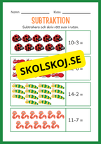 Arbetsbok subtraktion - Förskoleklass - Årskurs 3 (20 sidor)