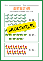 Arbetsbok subtraktion - Förskoleklass - Årskurs 3 (20 sidor)