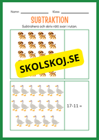 Arbetsbok subtraktion - Förskoleklass - Årskurs 3 (20 sidor)