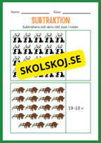 Arbetsbok subtraktion - Förskoleklass - Årskurs 3 (20 sidor)