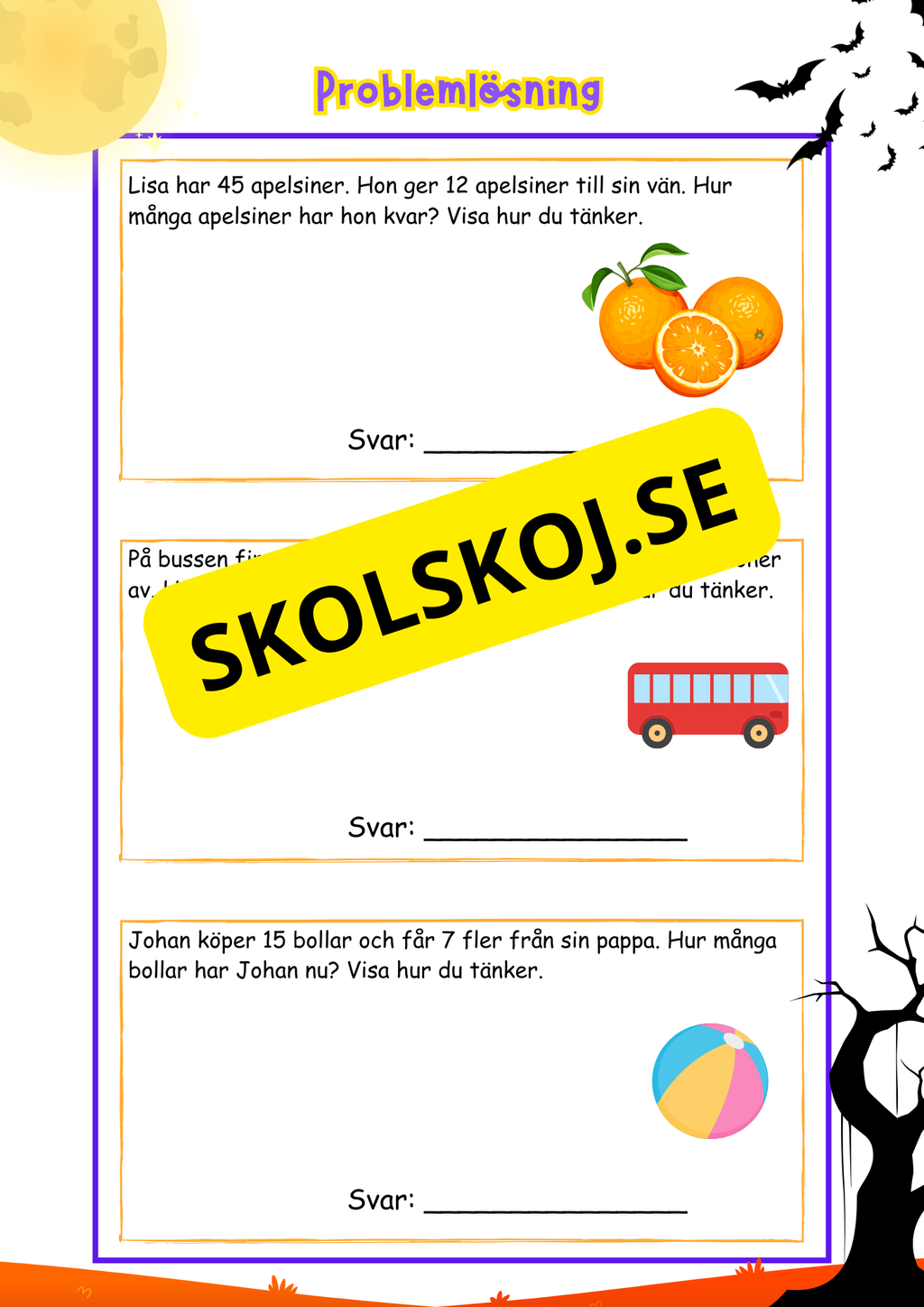 Årskurs 3 - Problemlösning - Addition och subtraktion