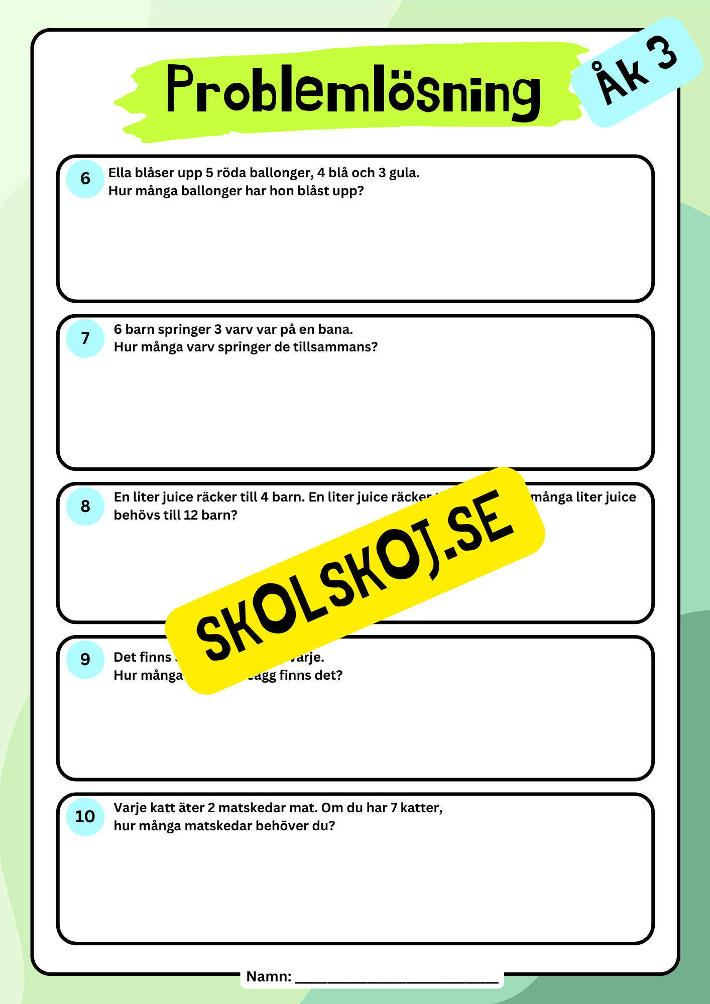 Årskurs 3 - Problemlösningsuppgifter - Blandade uppgifter
