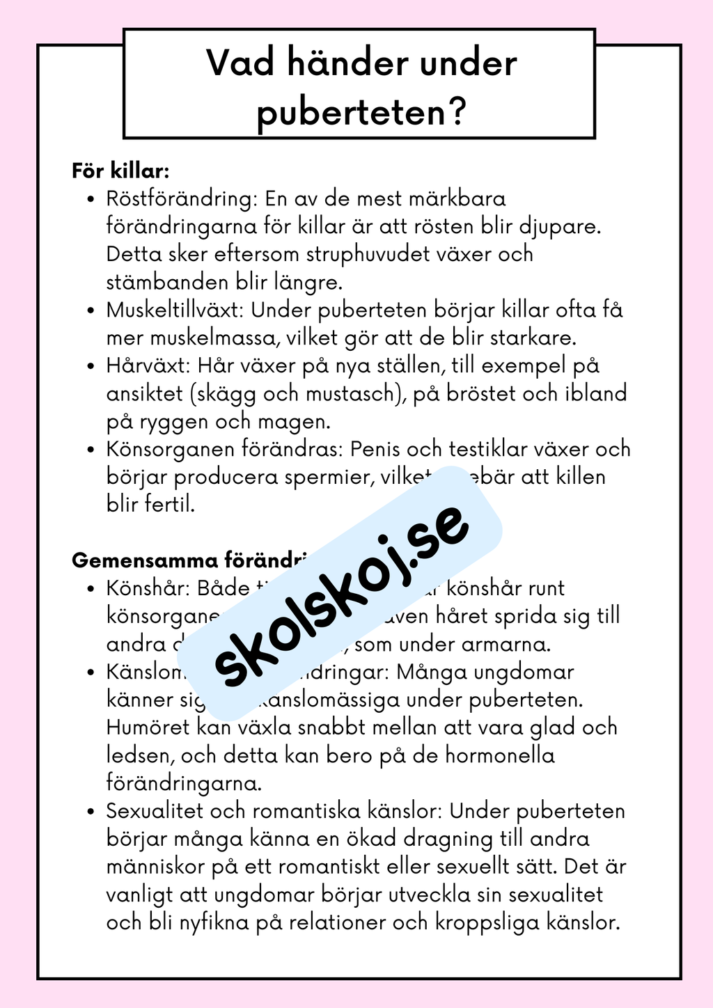 Att förstå puberteten - Relationer och identitet - Årskurs 7 - 9