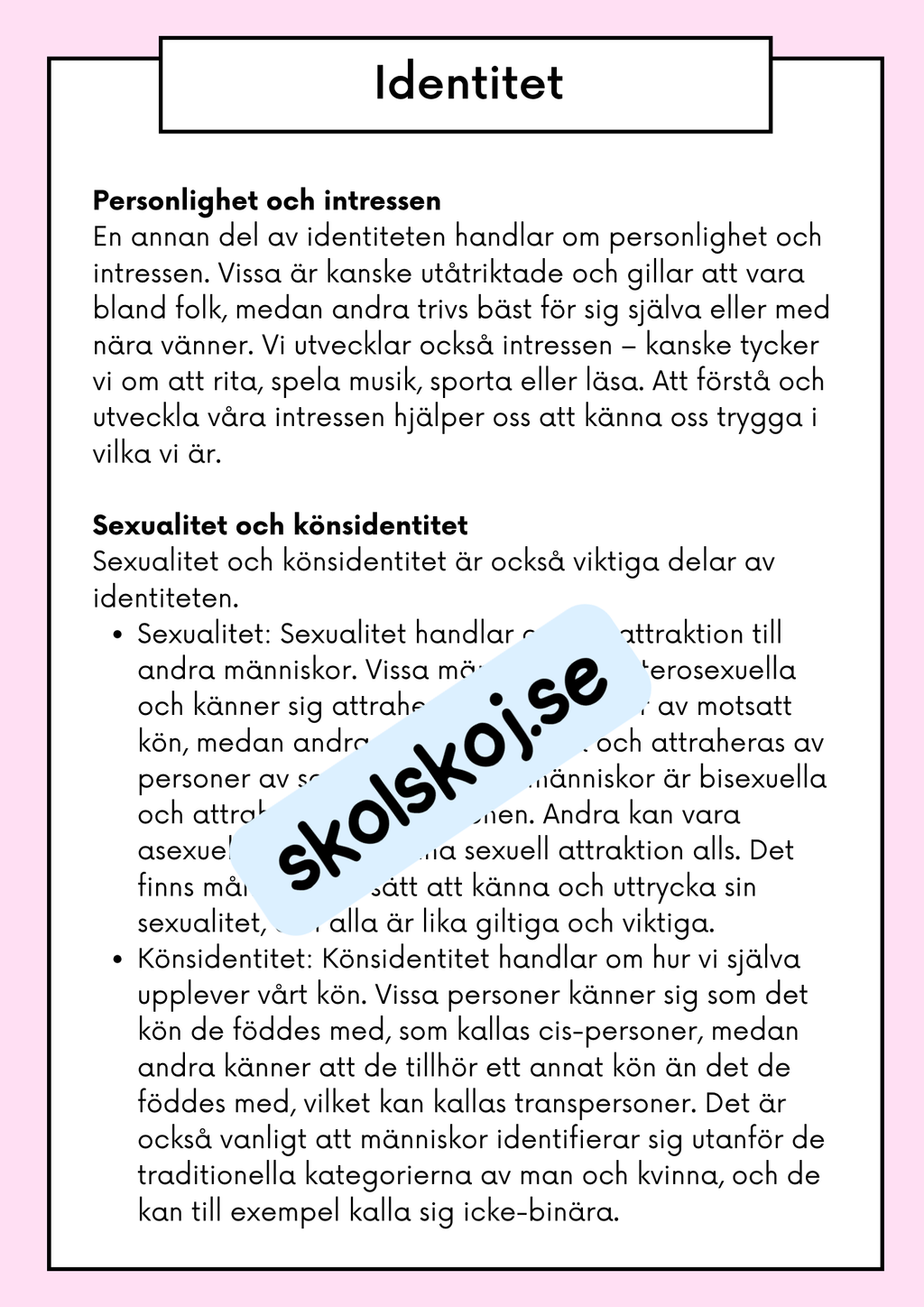 Att förstå puberteten - Relationer och identitet - Årskurs 7 - 9
