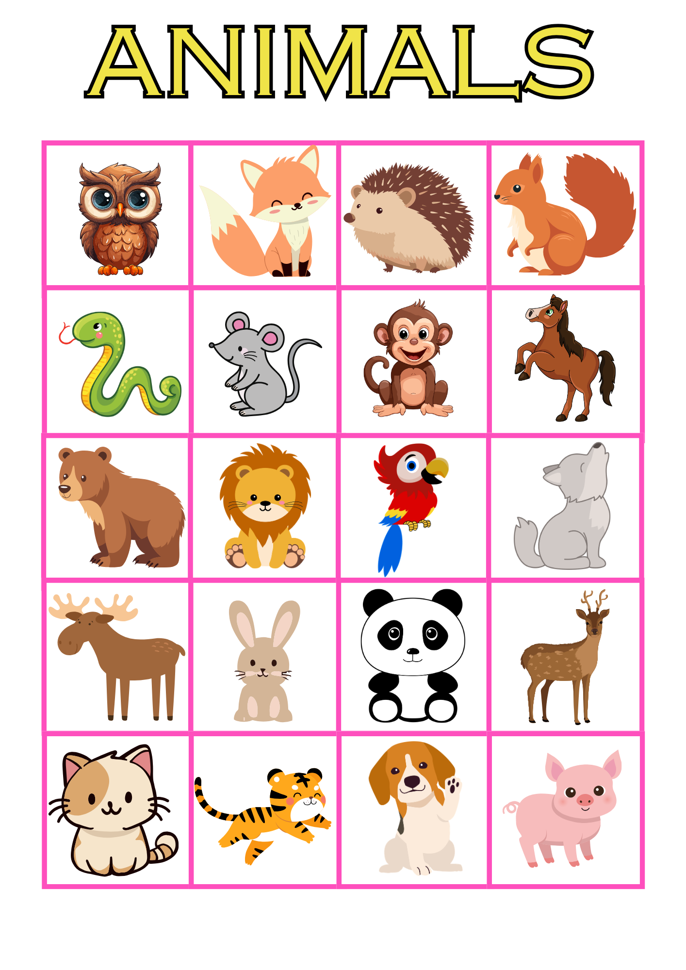 Bingo animals engelska