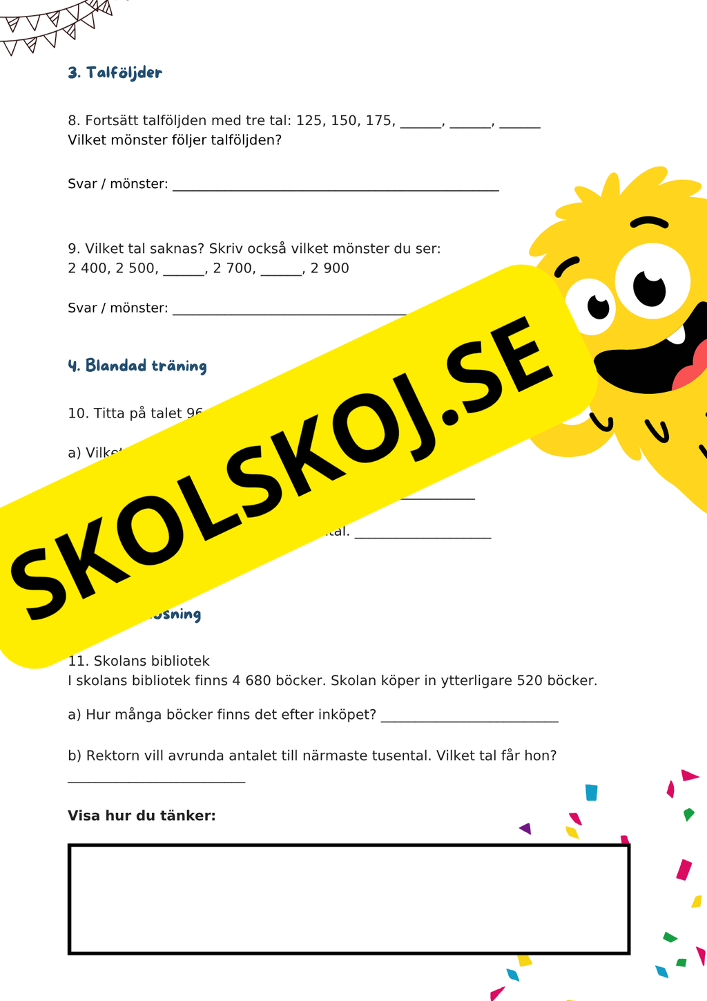 Blandad repetition – Positionssystemet, avrundning och talföljder - Åk 4