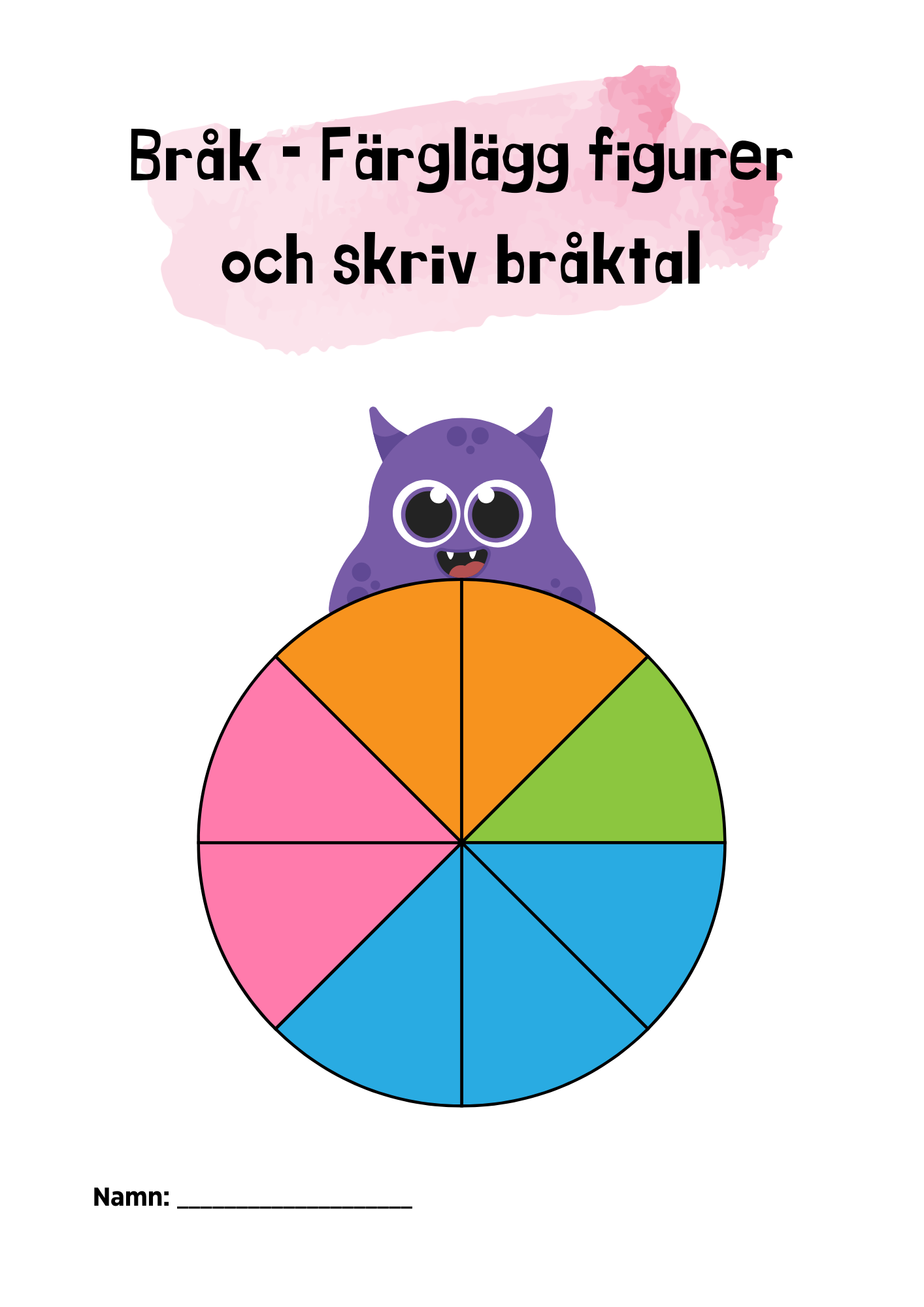 Bråk – Färglägg delar och skriv bråk