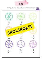 Bråk – Färglägg delar och skriv bråk
