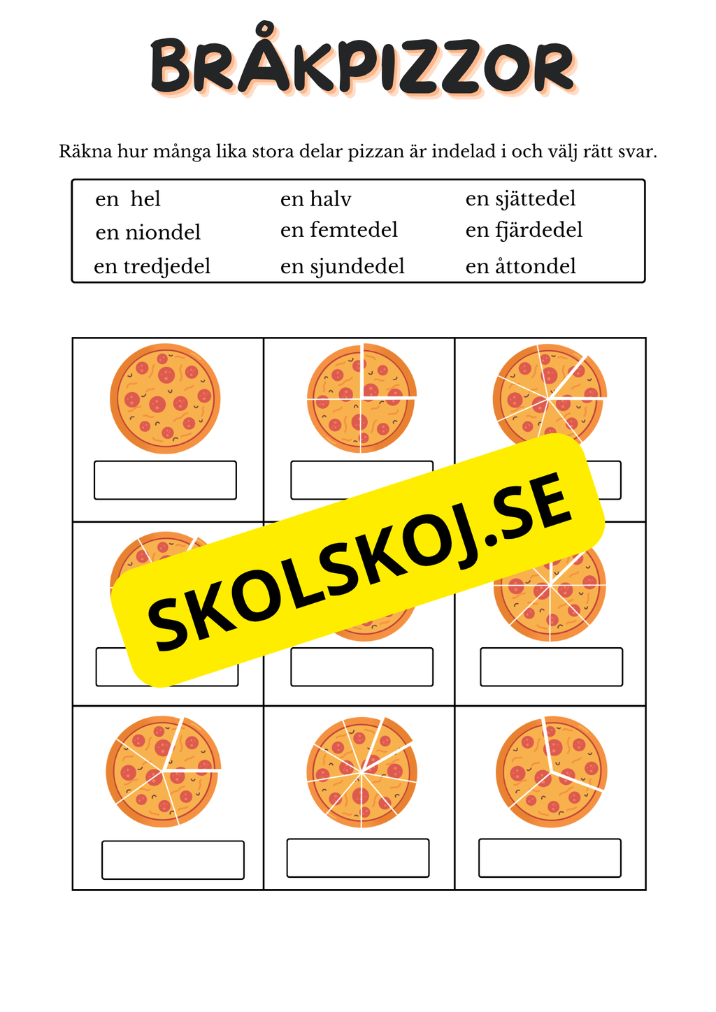 Bråkpizzor – Lär dig bråk med pizza
