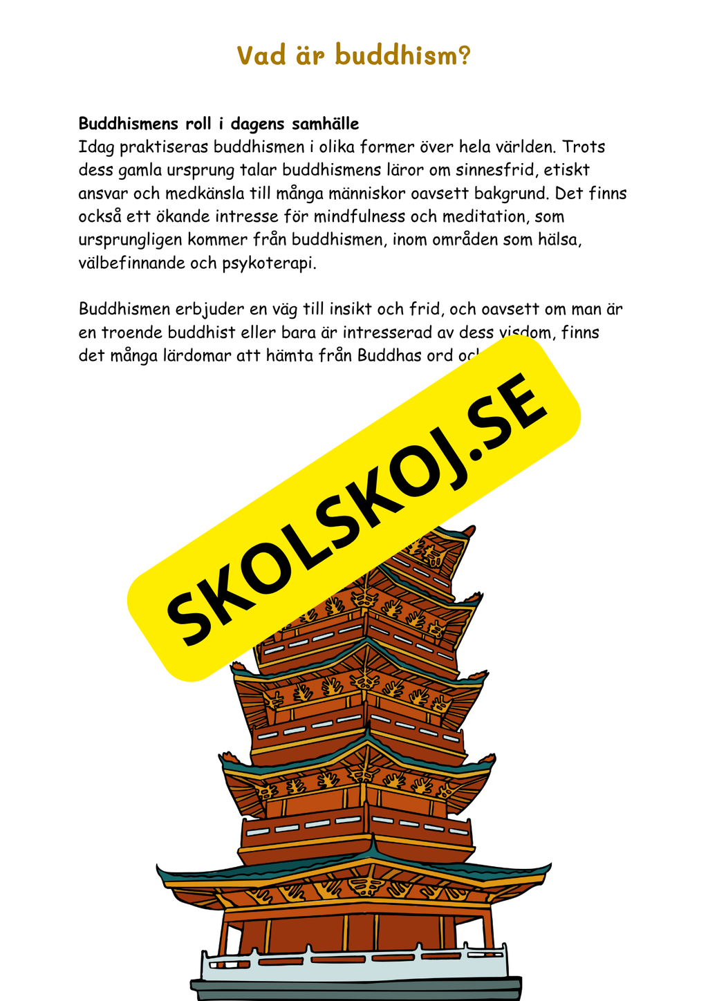 Buddhismen - Läsförståelse + frågor - SO