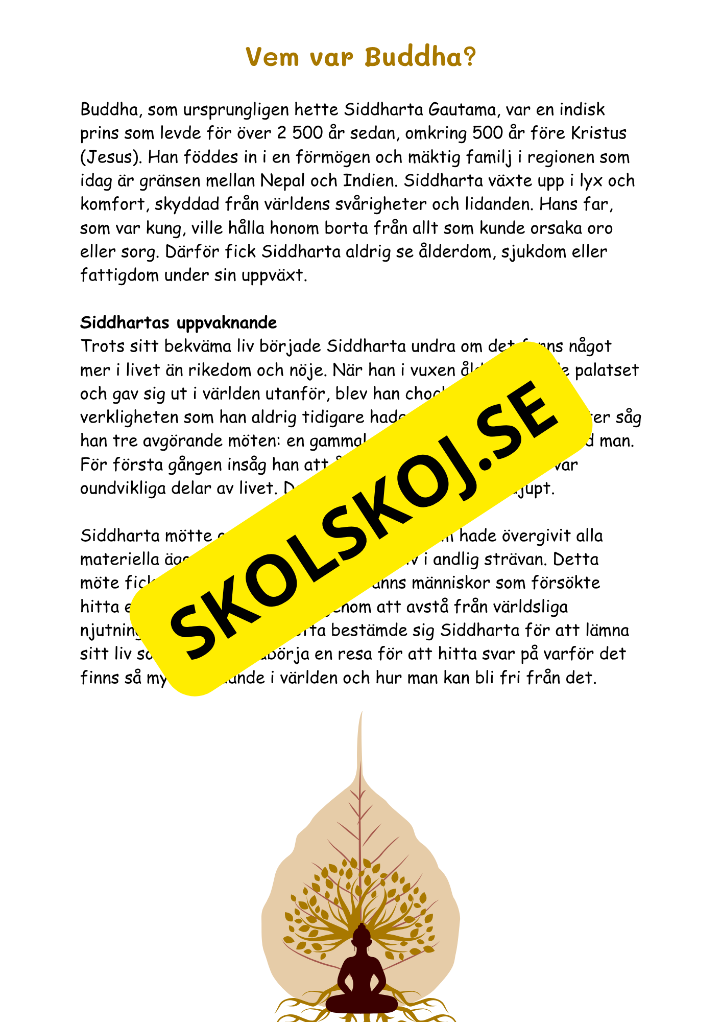 Buddhismen - Läsförståelse + frågor - SO