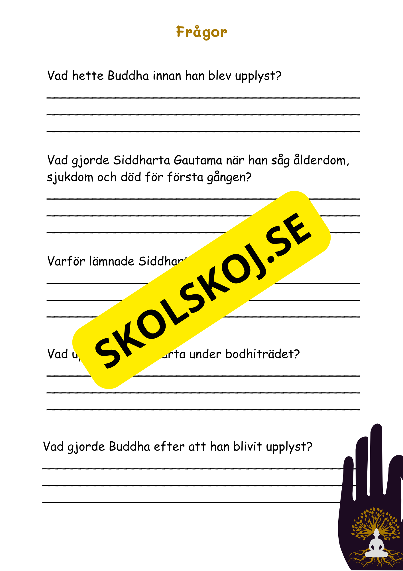 Buddhismen - Läsförståelse + frågor - SO