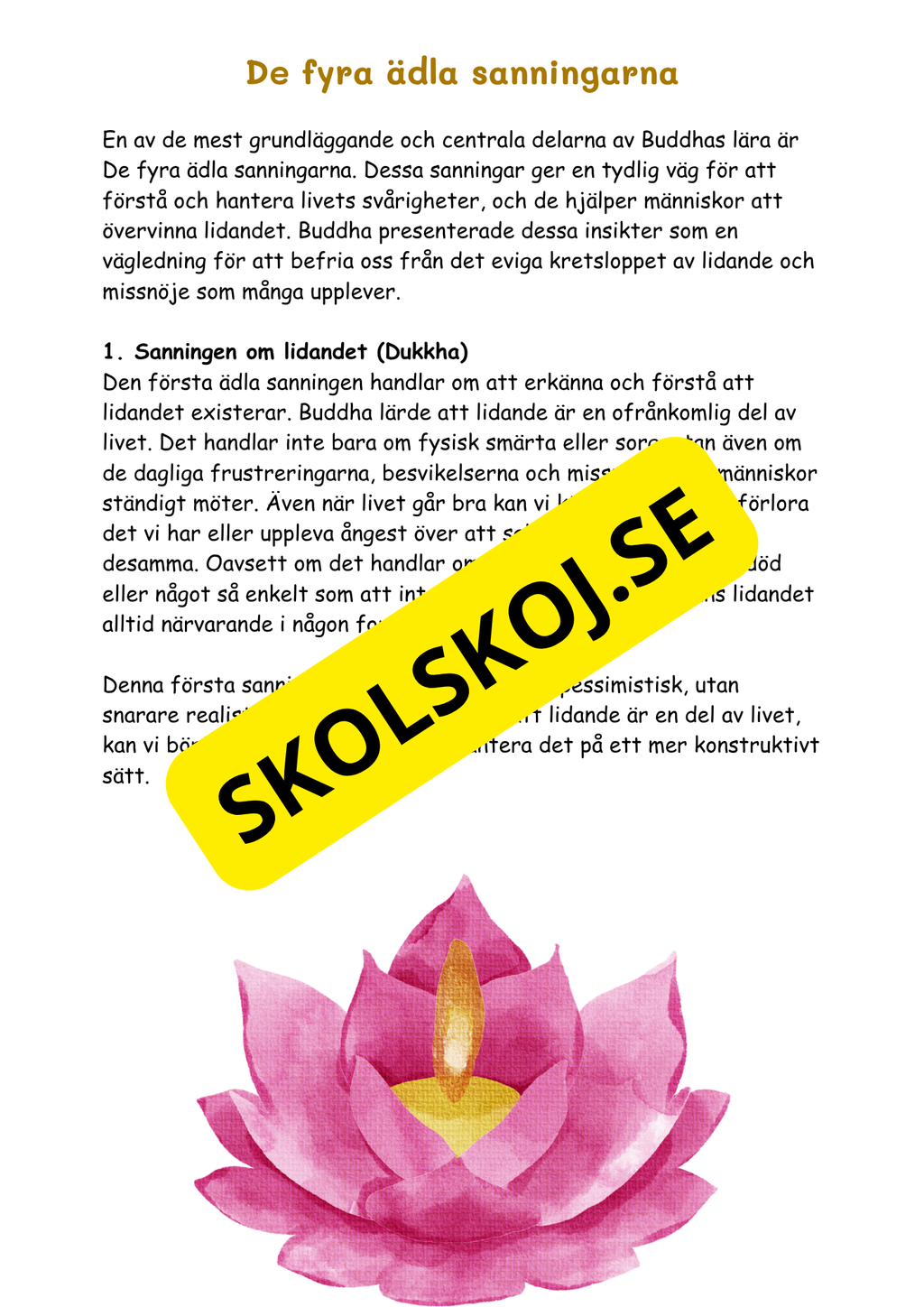Buddhismen - Läsförståelse + frågor - SO