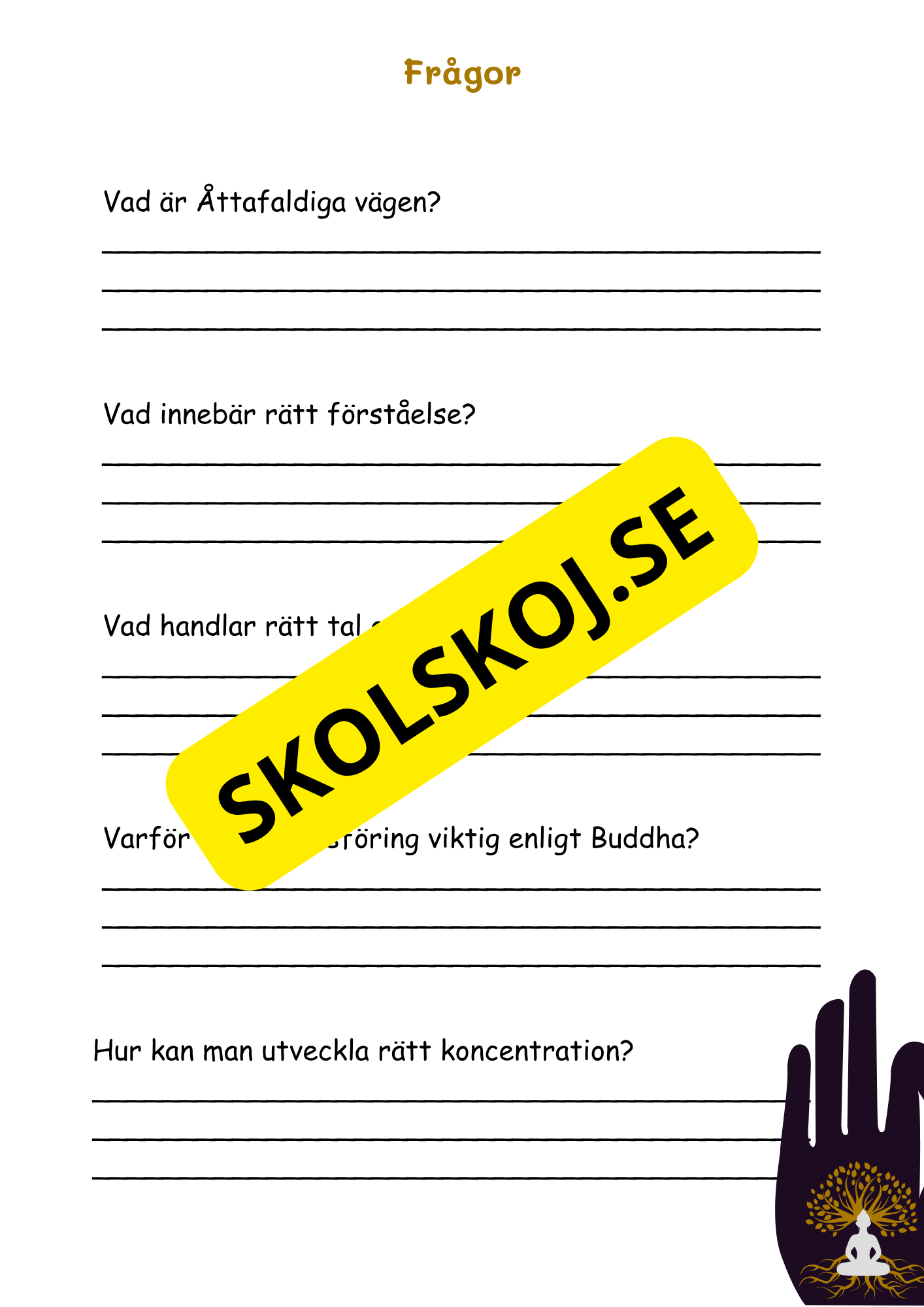 Buddhismen - Läsförståelse + frågor - SO