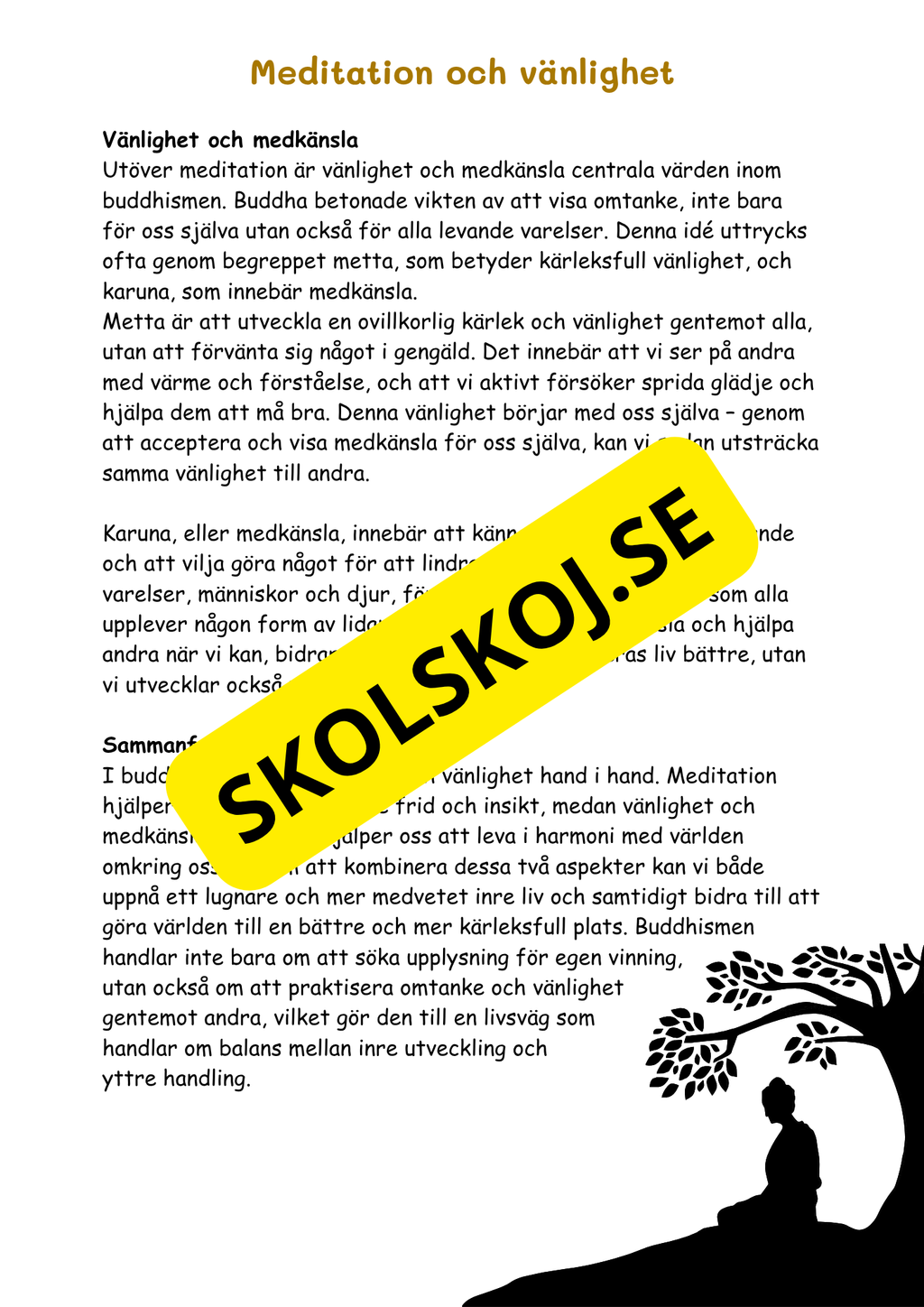 Buddhismen - Läsförståelse + frågor - SO