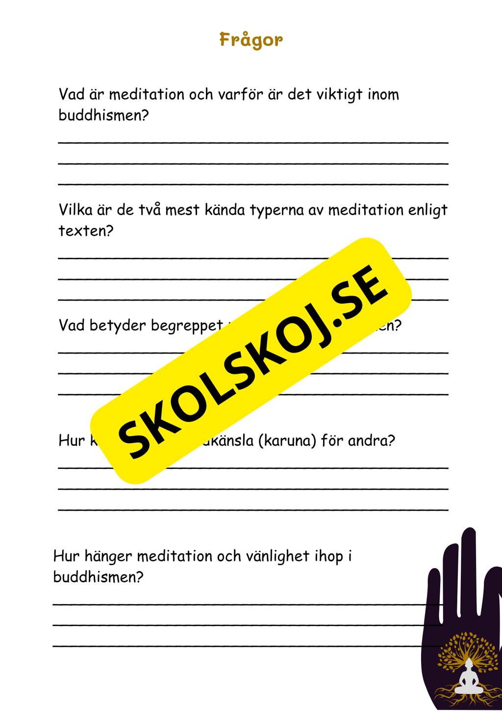 Buddhismen - Läsförståelse + frågor - SO