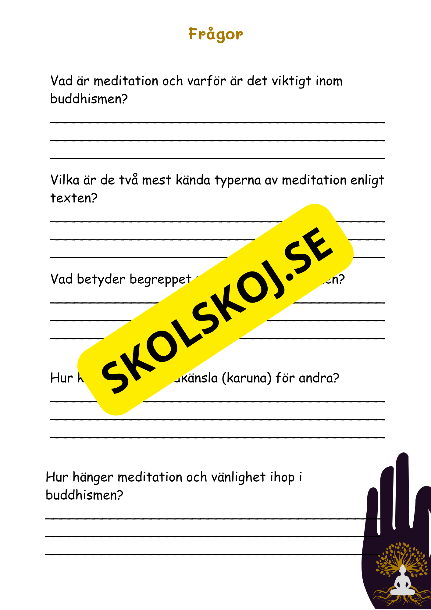 Buddhismen - Läsförståelse + frågor - SO