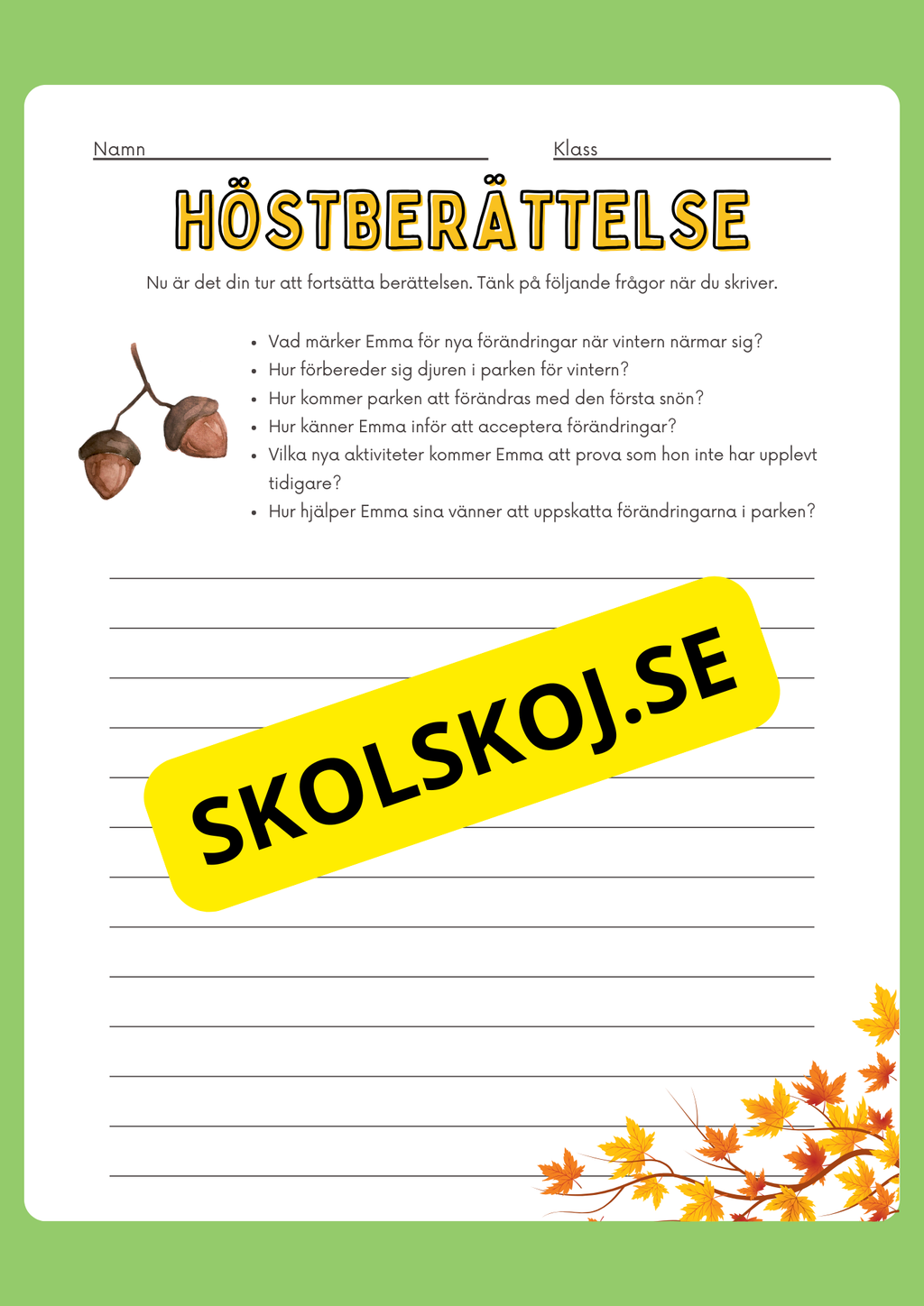 De färgglada löven och Emma - Läsförståelse och lite till