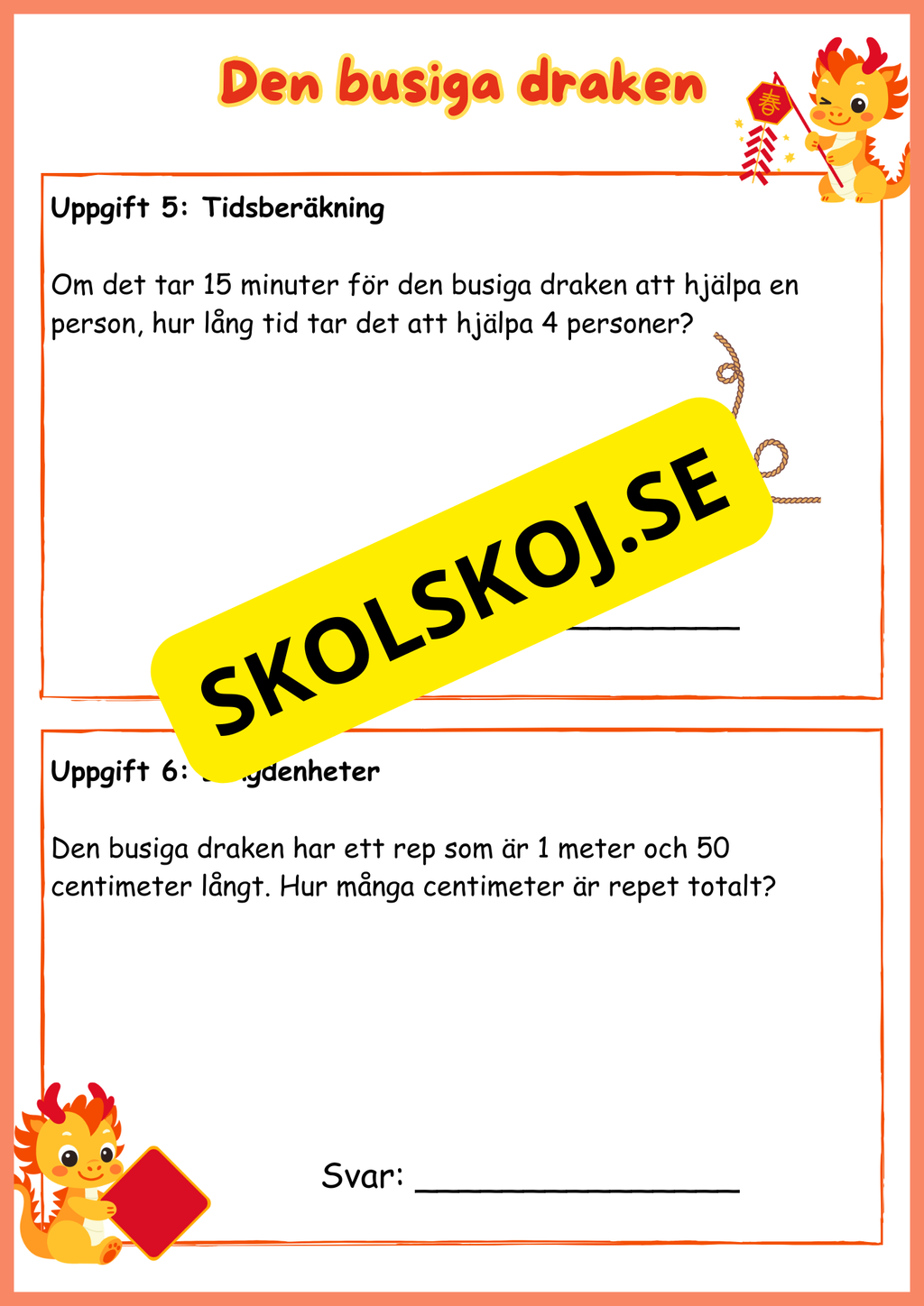 Den busiga draken - Problemlösning - Årskurs 2 och 3