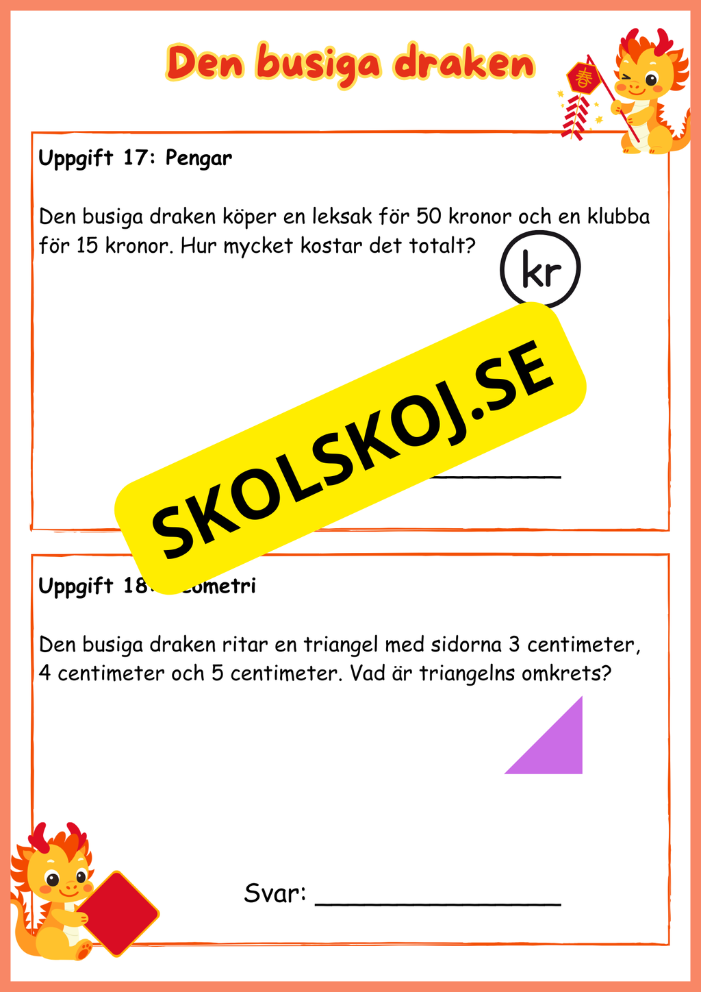 Den busiga draken - Problemlösning - Årskurs 2 och 3