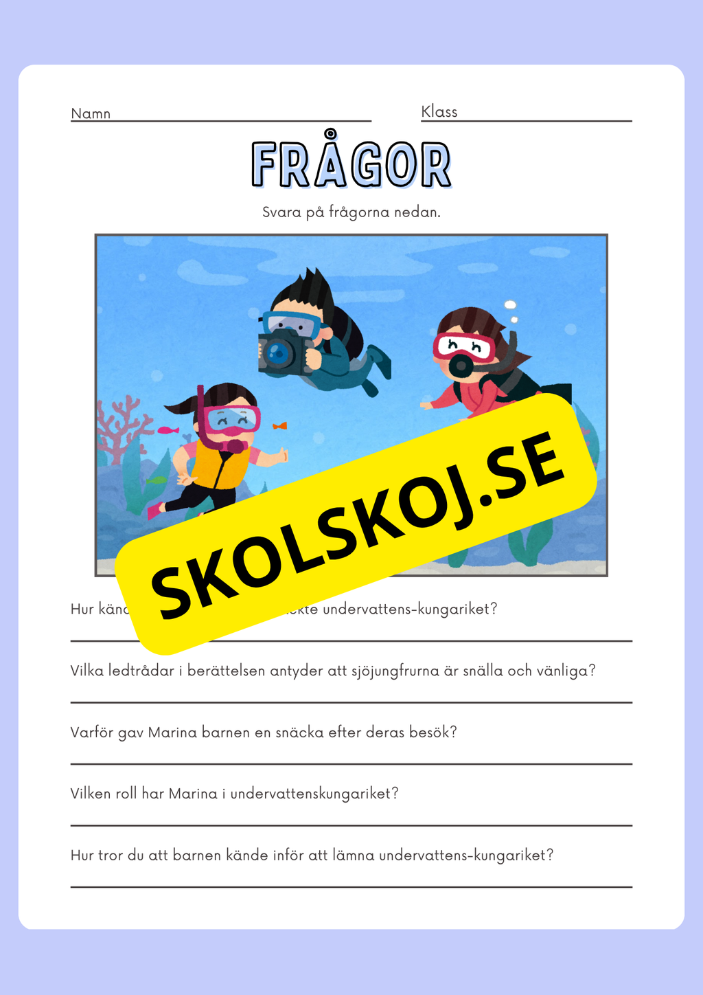 Det magiska undervattenskungariket - Läsförståelse och lite till