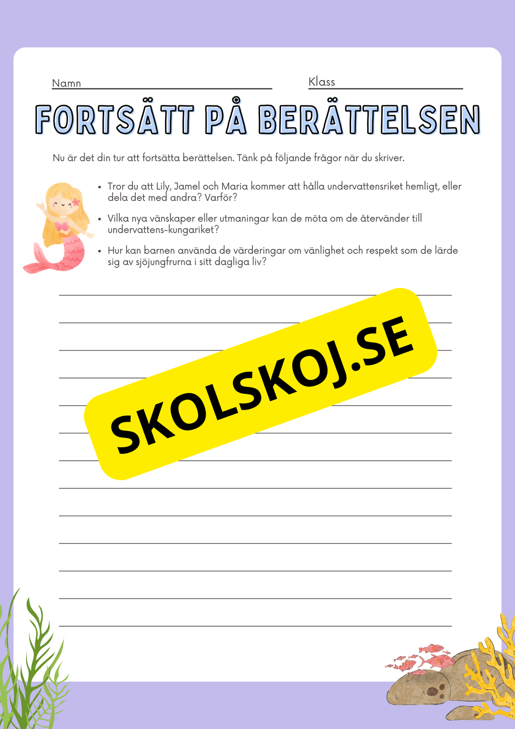 Det magiska undervattenskungariket - Läsförståelse och lite till